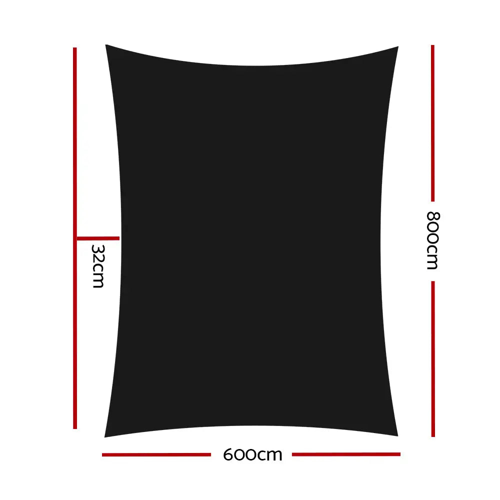 Instahut Shade Sail 6x8m Rectangle 280GSM 98% Black Shade Cloth - Home & Garden > Shading