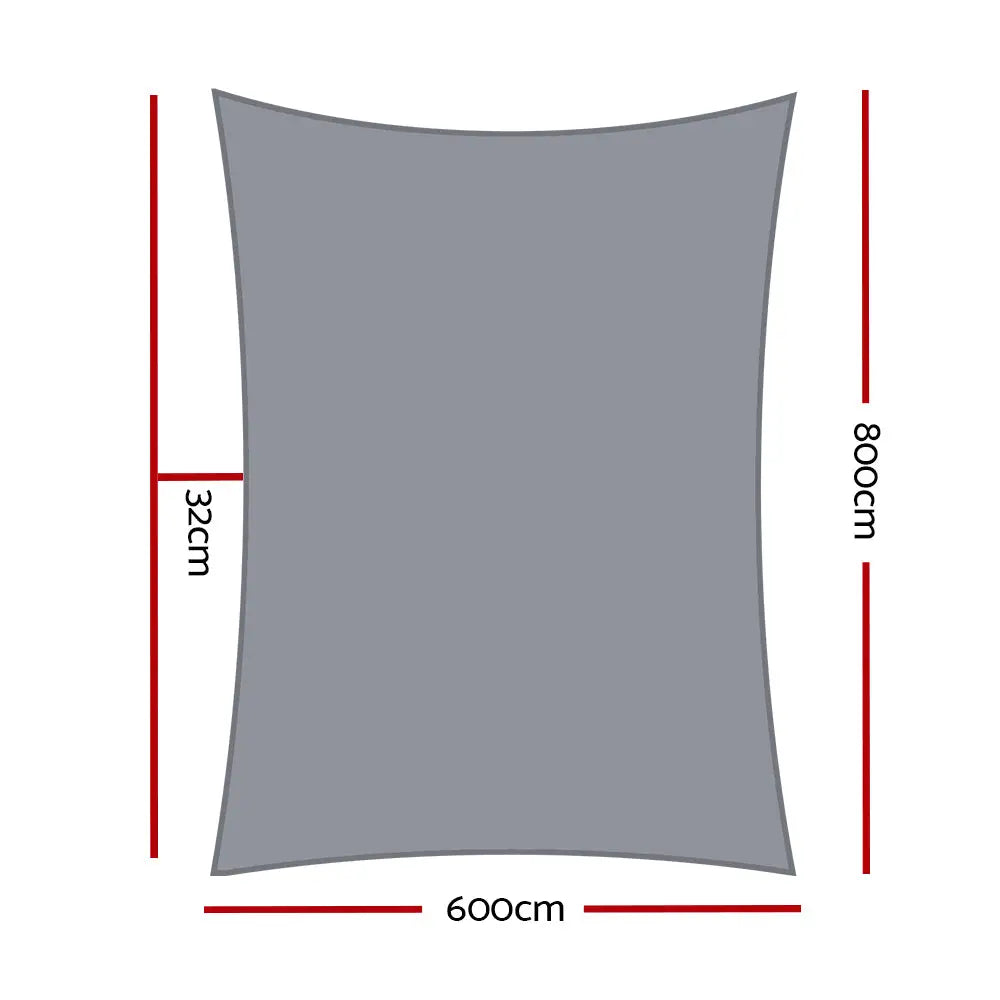 Instahut Shade Sail 6x8m Rectangle 280GSM 98% Grey Shade Cloth - Home & Garden > Shading