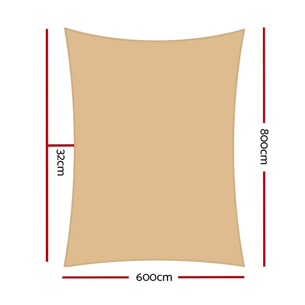 Instahut Shade Sail 6x8m Rectangle 280GSM 98% Sand Shade Cloth - Home & Garden > Shading