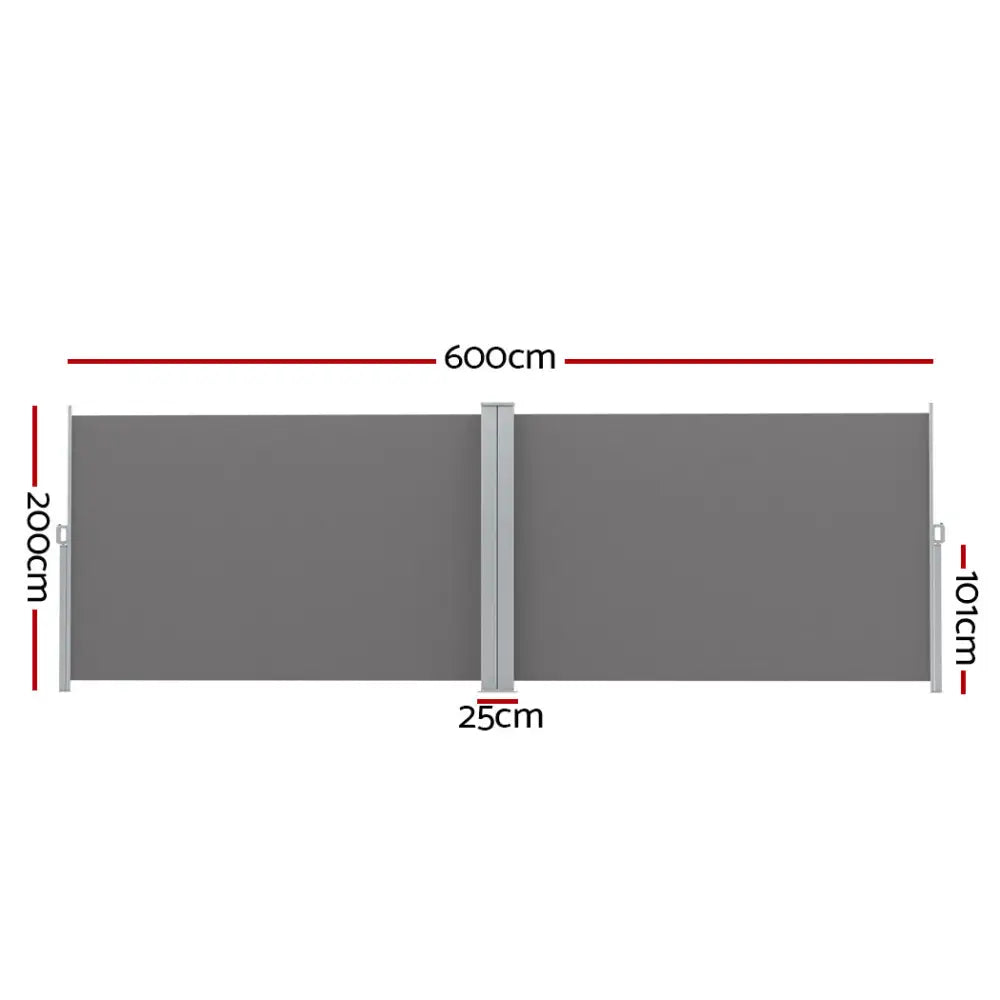 Instahut Side Awning Sun Shade Outdoor Retractable Privacy Screen 2X6M Grey - Home & Garden > Shading
