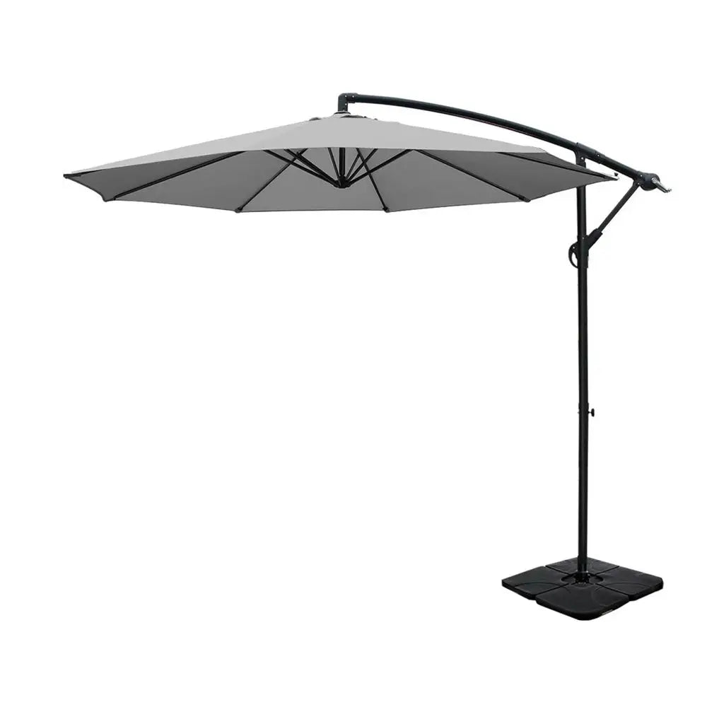 Instahut Umbrella Outdoor Umbrellas Cantilever Sun Stand UV Garden Base Grey 3M - Home & Garden > Shading > Umbrellas &