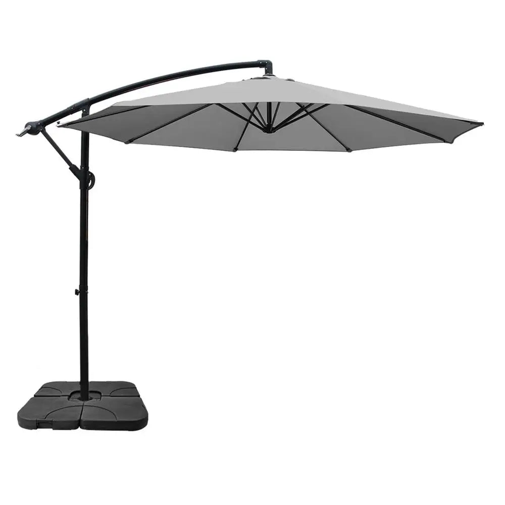 Instahut Umbrella Outdoor Umbrellas Cantilever Sun Stand UV Garden Base Grey 3M - Home & Garden > Shading > Umbrellas &
