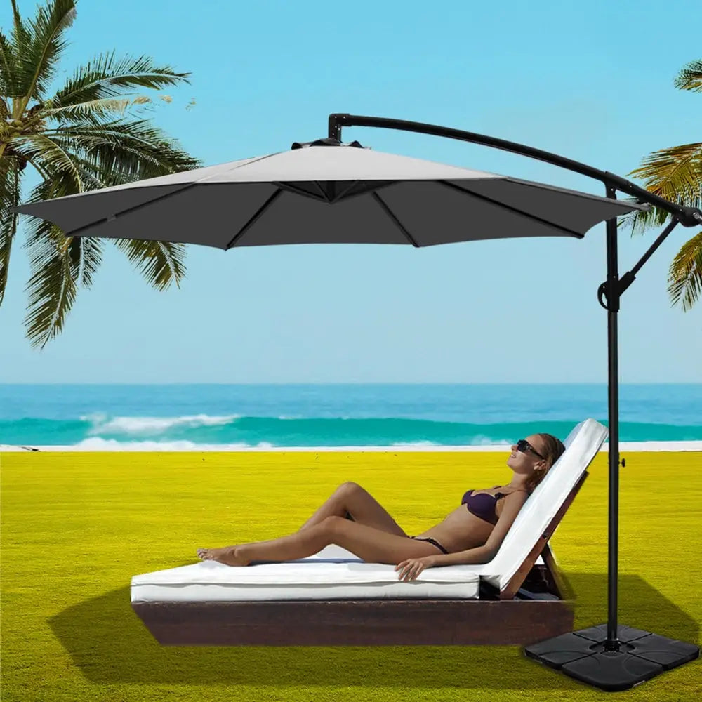 Instahut Umbrella Outdoor Umbrellas Cantilever Sun Stand UV Garden Base Grey 3M - Home & Garden > Shading > Umbrellas &