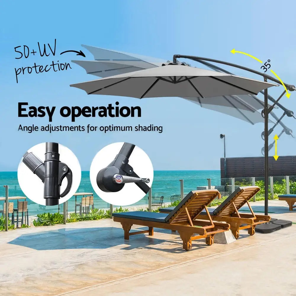 Instahut Umbrella Outdoor Umbrellas Cantilever Sun Stand UV Garden Base Grey 3M - Home & Garden > Shading > Umbrellas &