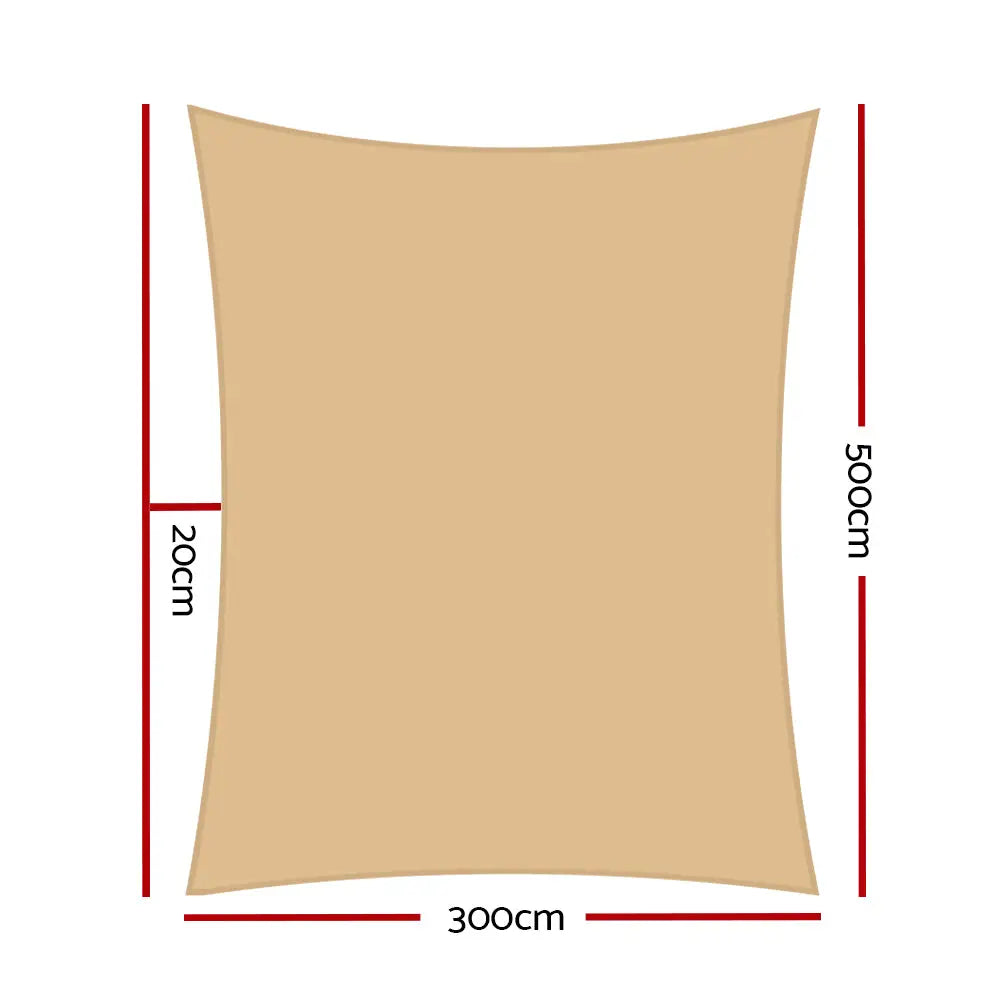 Instahut Waterproof Shade Sail 3x5m Rectangle Sand 95% Shade Cloth - Home & Garden > Shading