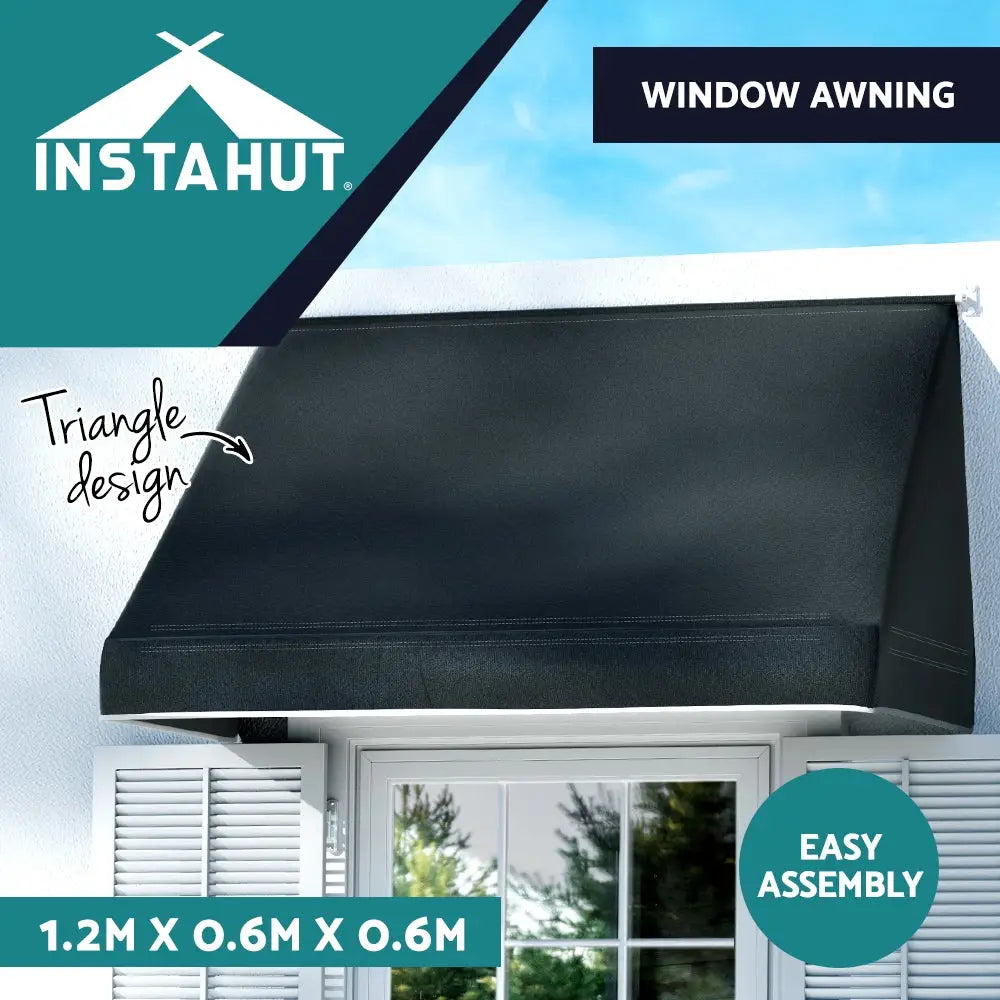 Instahut Window Door Awning 1.2mx0.6mx0.6m Black Polyester Fabric Steel Frame - Home & Garden > Shading
