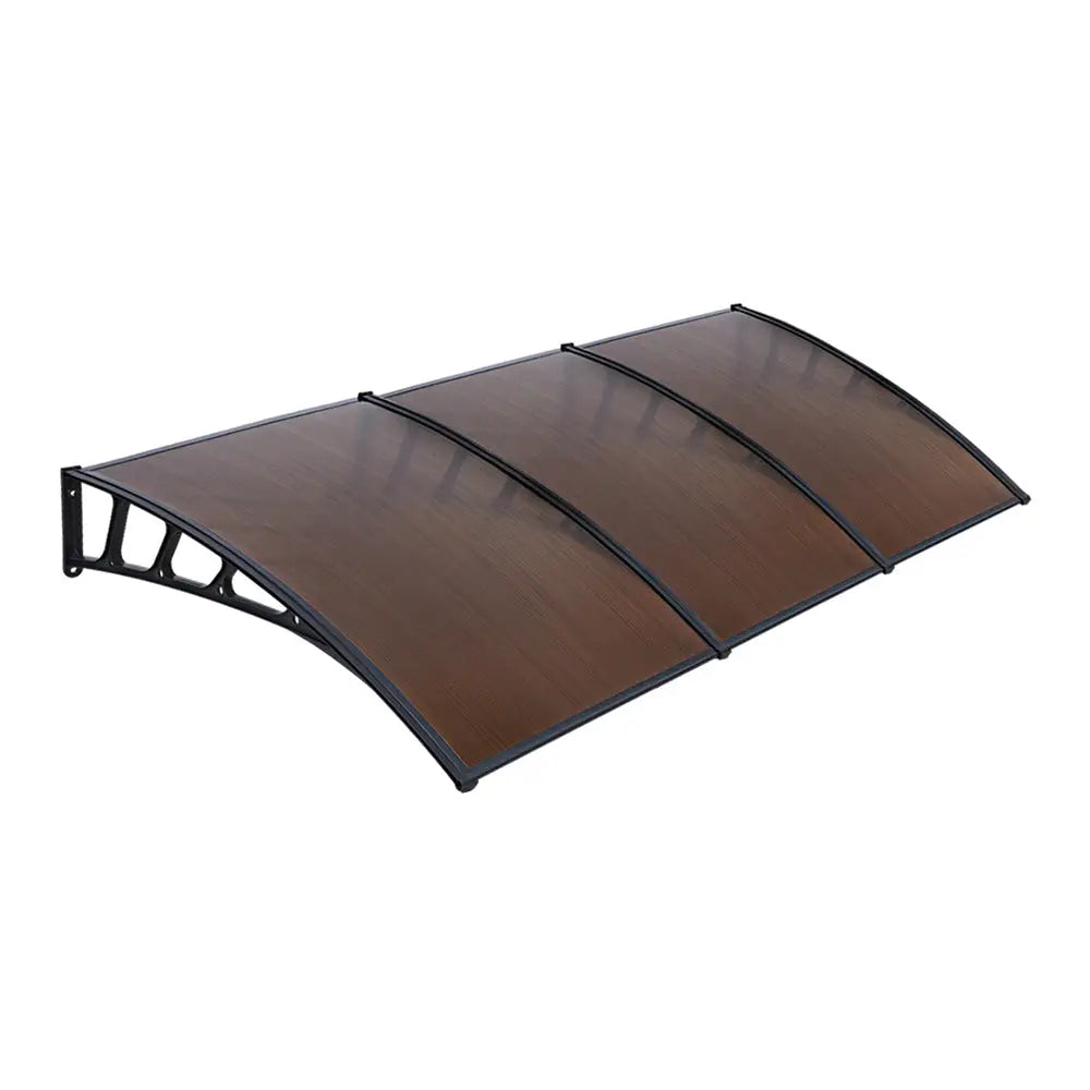 Instahut Window Door Awning Canopy 1.5mx3m Brown Sheet Black Plastic Frame - Home & Garden > Shading