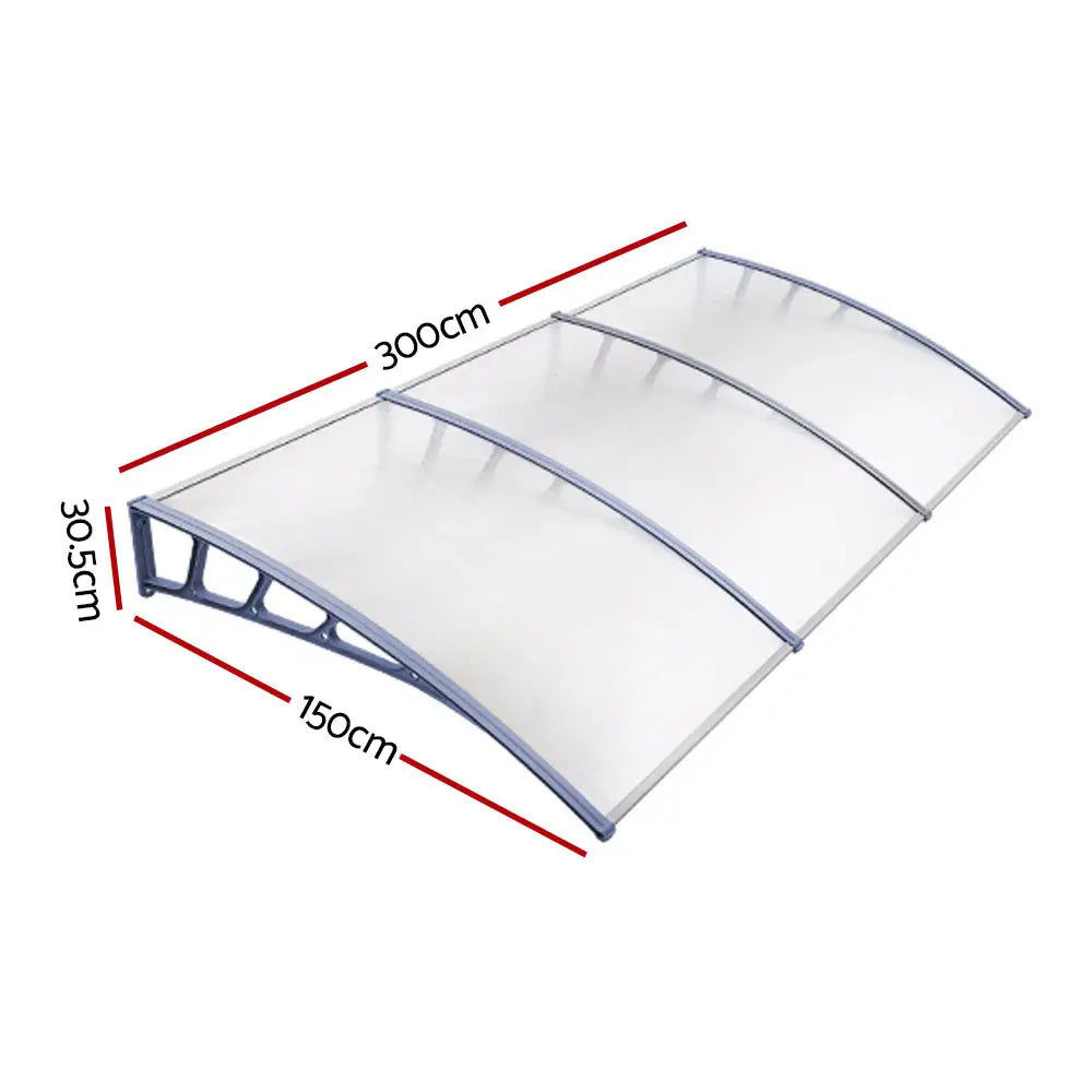 Instahut Window Door Awning Canopy 1.5mx3m Transparent Sheet Grey Plastic Frame - Home & Garden > Shading