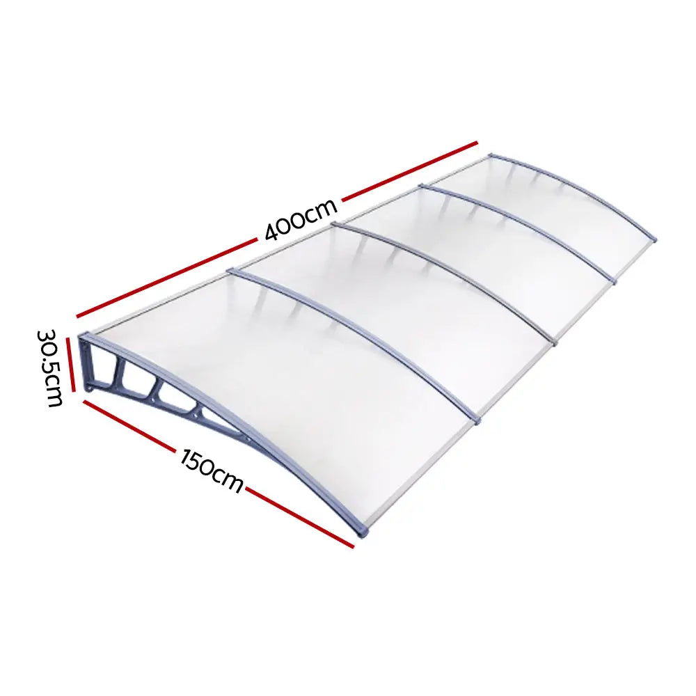 Instahut Window Door Awning Canopy 1.5mx4m Transparent Sheet Grey Plastic Frame - Home & Garden > Shading