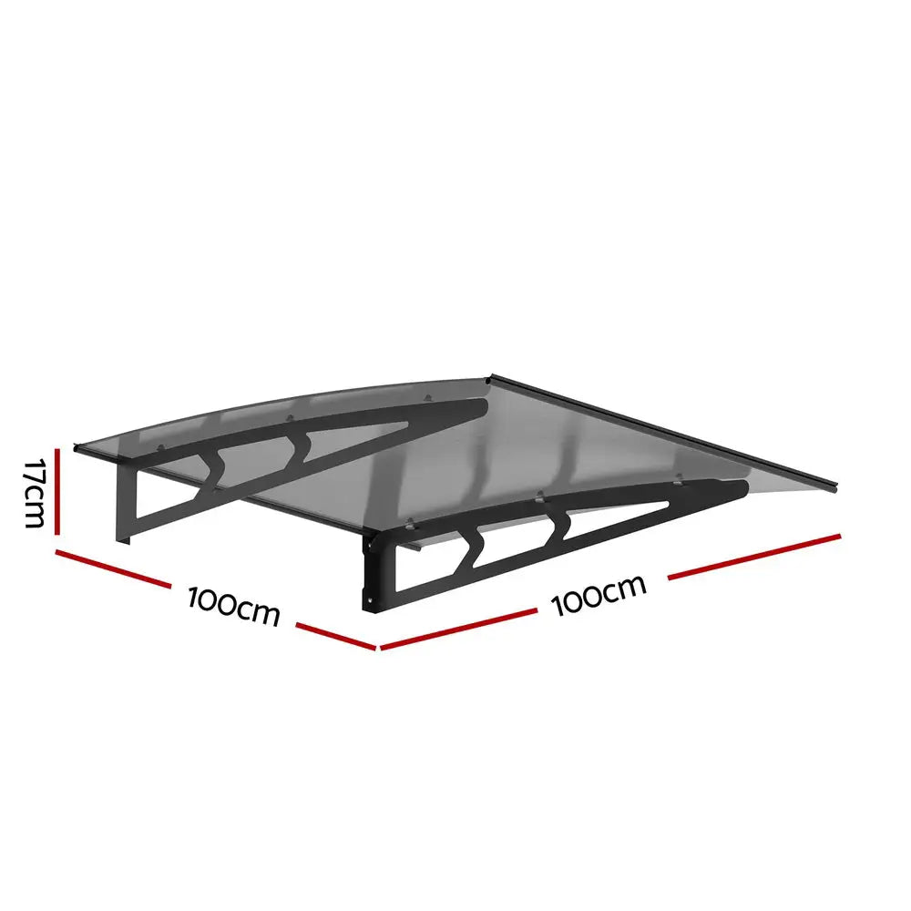 Instahut Window Door Awning Canopy 1mx1m Grey Solid Sheet Metal Frame - Home & Garden > Shading