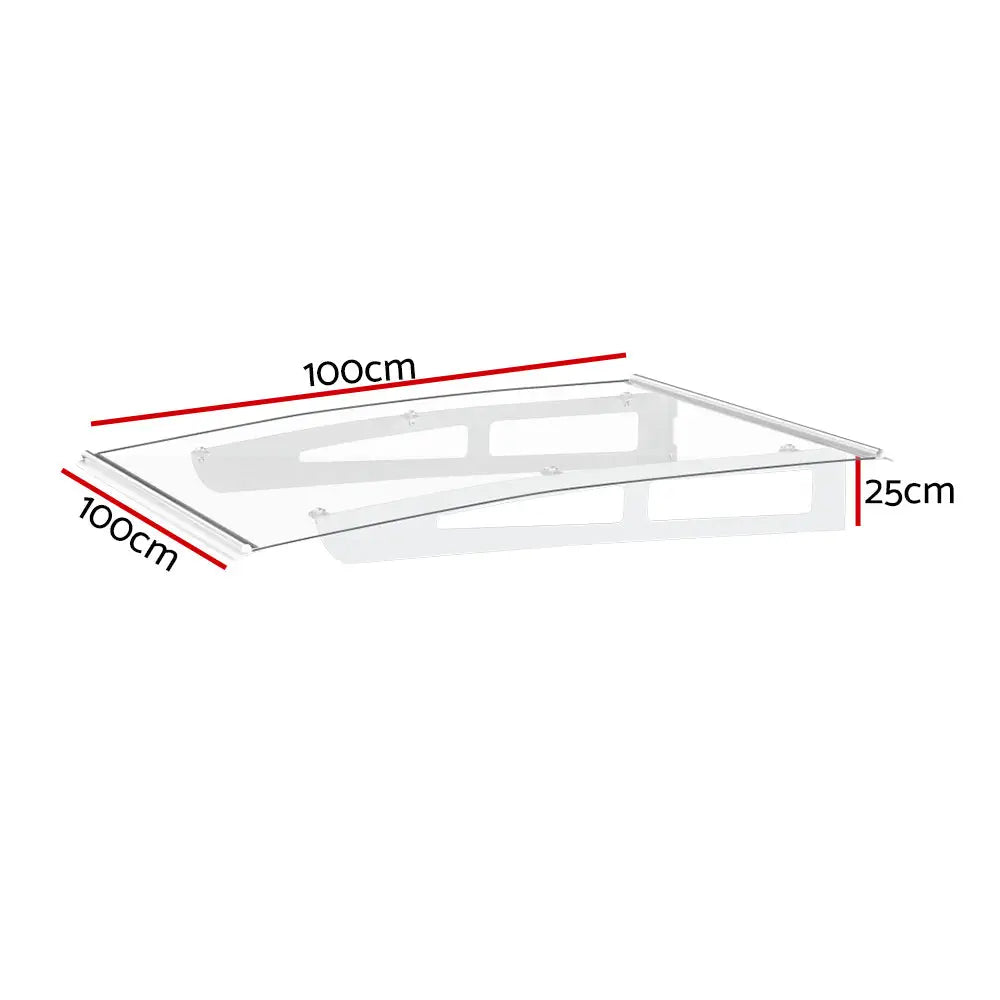 Instahut Window Door Awning Canopy 1mx1m Transparent Solid Sheet Aluminum Frame - Home & Garden > Shading