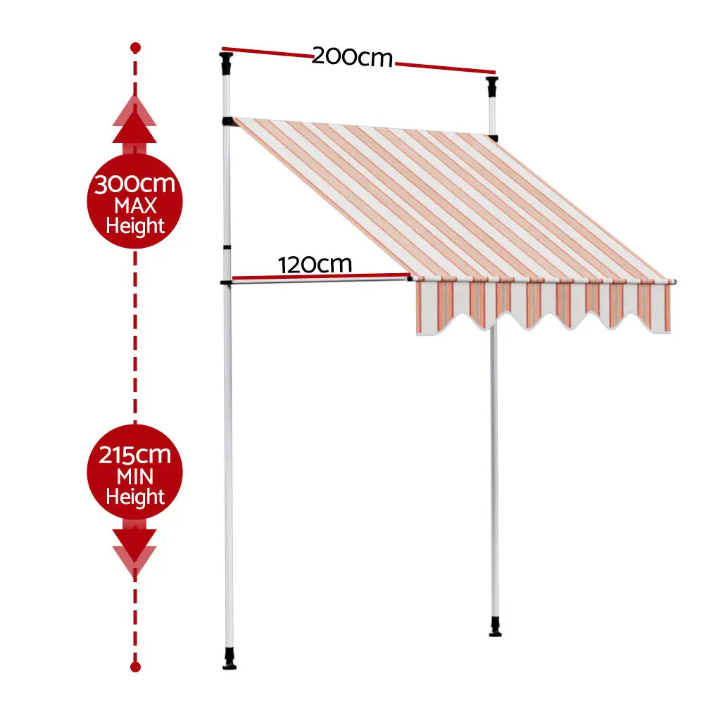 Instahut Window Fixed Pivot Arm Awning Outdoor Door Canopy 2X1.8M Beige/Brown - Home & Garden > Shading