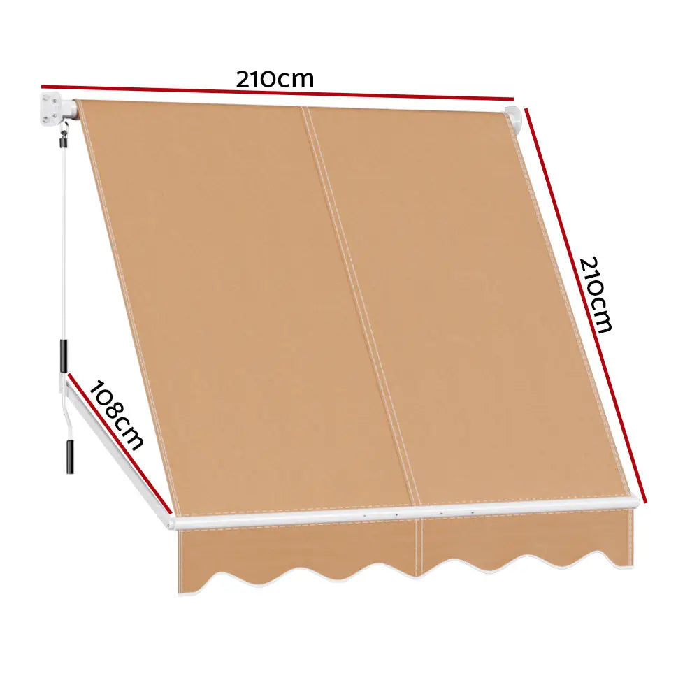Instahut Window Fixed Pivot Arm Awning Outdoor Retractable Canopy 2.1X2.1M Beige - Home & Garden > Shading