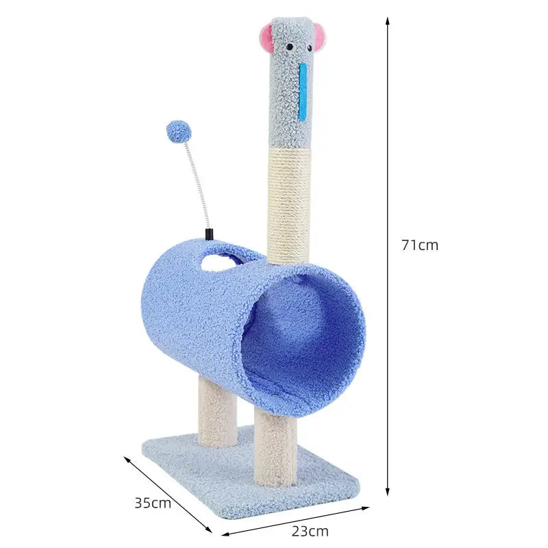 Interactive Cat Tunnel & Scratching Post with Spring Toy - Cozy Playtime for Kittens Blue - Pet Care > Cat Supplies >