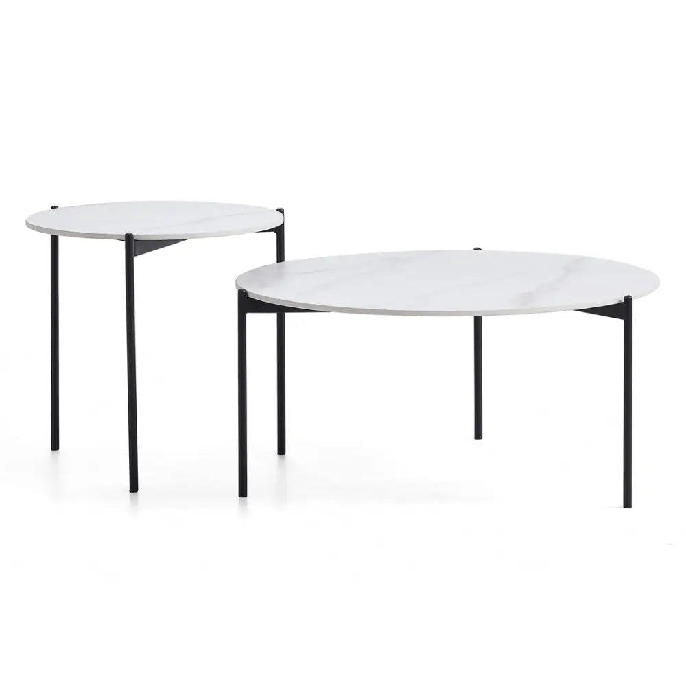 Interior Ave - Bianco Nested Coffee Table Set - White Marble Stone - Furniture > Living Room > Coffee Tables