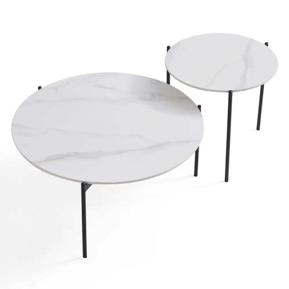 Interior Ave - Bianco Nested Coffee Table Set - White Marble Stone - Furniture > Living Room > Coffee Tables