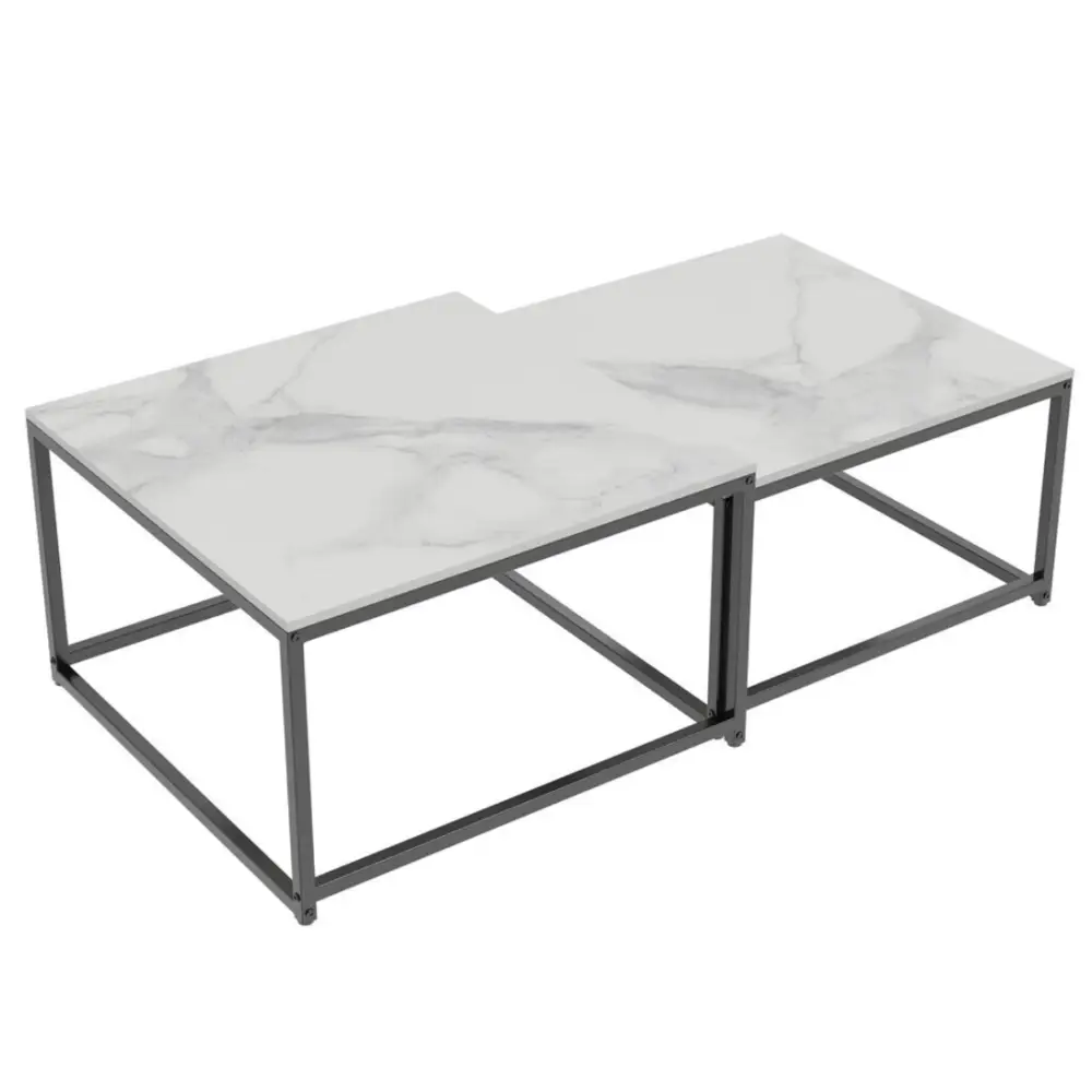 Interior Ave - Ciest Square Nested Coffee Table Set - White Marble Stone - Furniture > Living Room > Coffee Tables