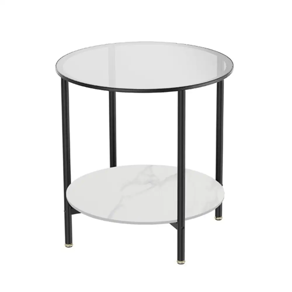 Interior Ave - Cosmopolitan Two Tier Mix Side Table - Marble & Glass - Furniture > Living Room