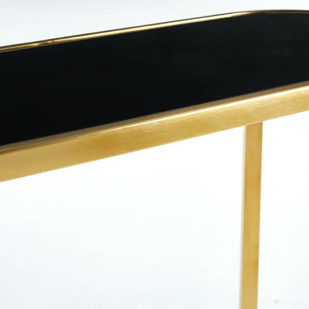 Interior Ave - Designer Giselle Black Glass & Brushed Gold Console Table - Furniture > Living Room