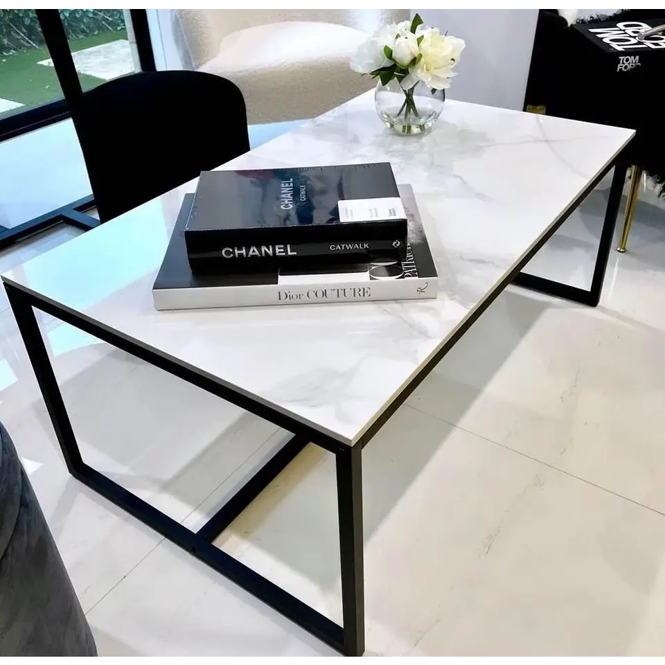 Interior Ave - Monaco Rectangle Coffee Table - White Marble Stone - Furniture > Living Room > Coffee Tables
