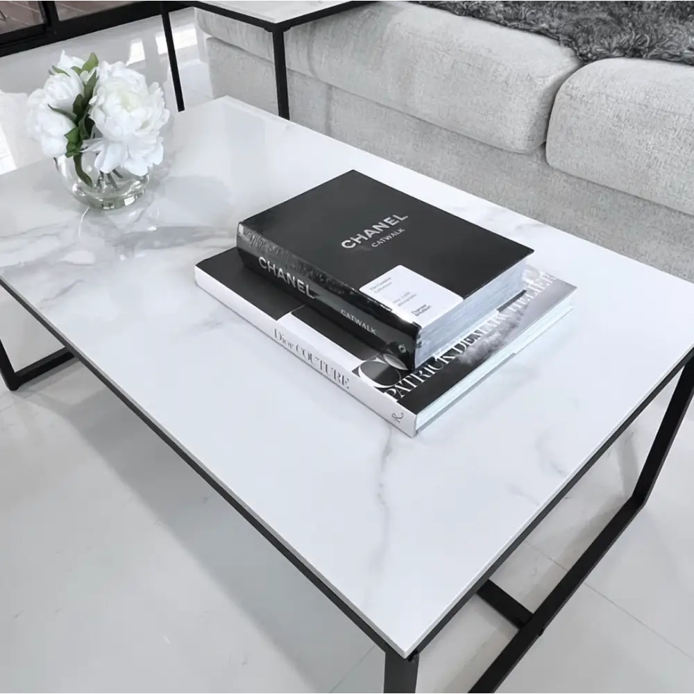 Interior Ave - Monaco Rectangle Coffee Table - White Marble Stone - Furniture > Living Room > Coffee Tables