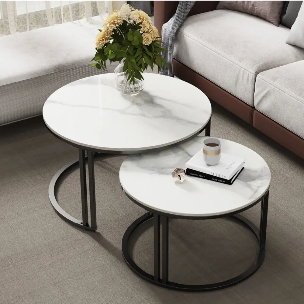 Interior Ave - Premier Nested Coffee Table Set - White Marble Stone - Furniture > Living Room > Coffee Tables