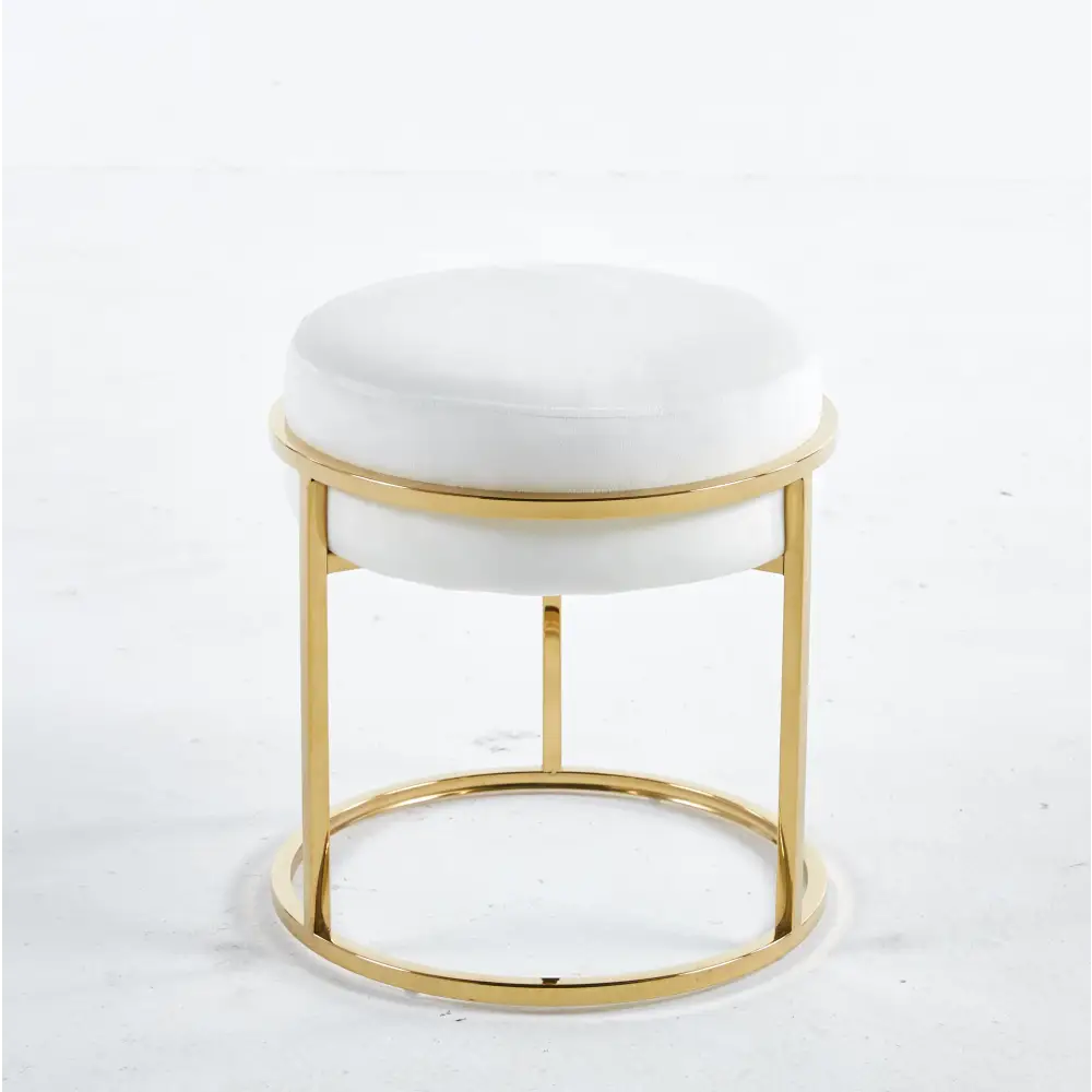 Interior Ave - Soho White Velvet & Gold Ottoman Footstool - Furniture > Living Room