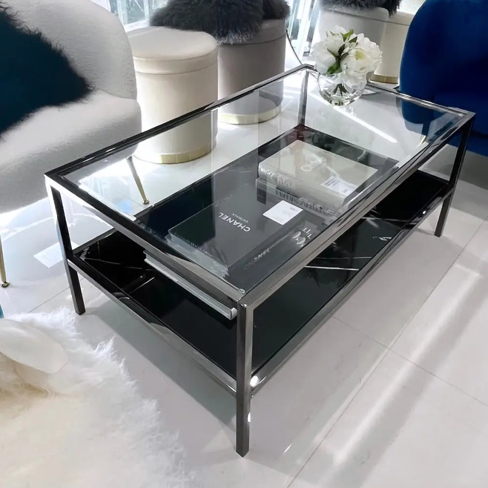 Interior Ave - Vogue Coffee Table - Black Marble Stone & Glass - Furniture > Living Room > Coffee Tables