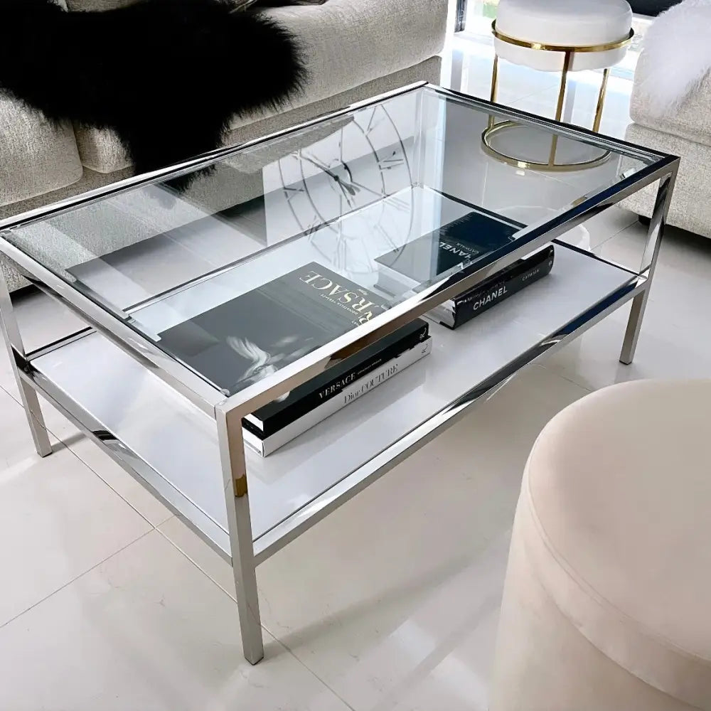 Interior Ave - Vogue Coffee Table - White Marble Stone & Glass - Furniture > Living Room