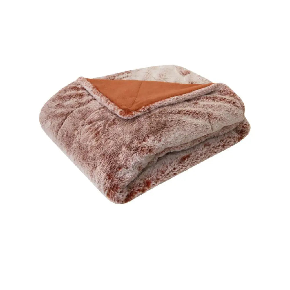 J Elliot Home Archie Terracotta Faux Fur Throw Rug 130 x 160cm - Home & Garden > Bedding