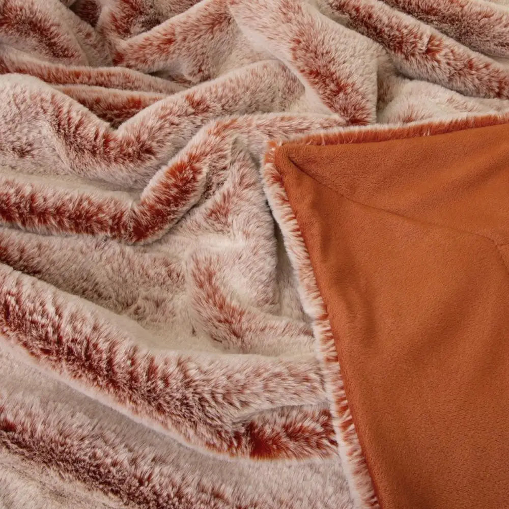 J Elliot Home Archie Terracotta Faux Fur Throw Rug 130 x 160cm - Home & Garden > Bedding
