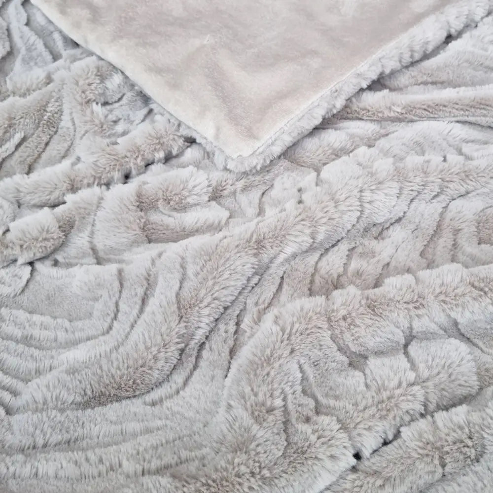 J Elliot Home Rita Silver Grey Faux Mohair Throw Rug 130 x 160cm - Home & Garden > Bedding