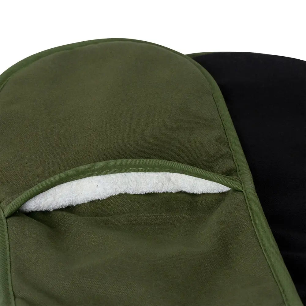 J Elliot Home Selby Cotton Double Oven Mitt Glove 17 x 82 cm Olive & Black - Home & Garden > Kitchenware