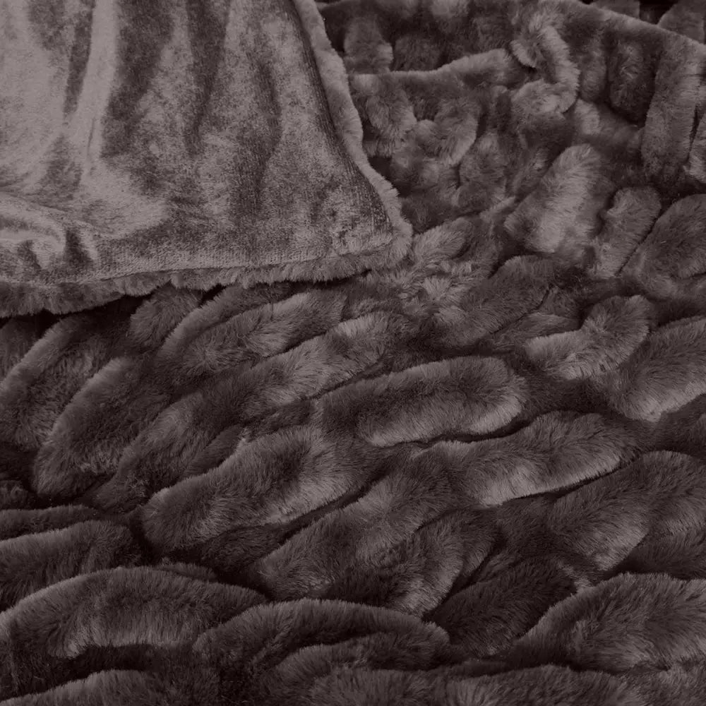 J Elliot Home Skyler Chocolate Faux Fur Throw Rug 130 x 160cm - Home & Garden > Bedding