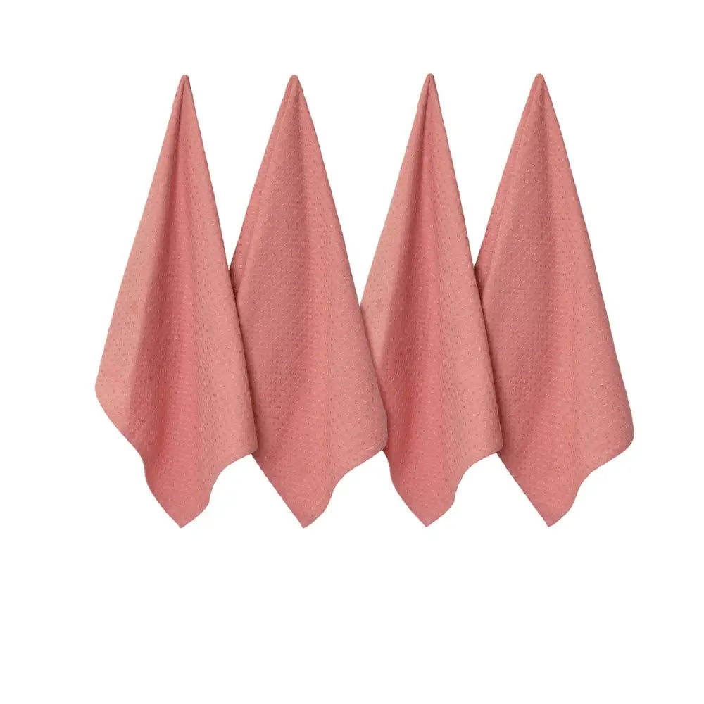 J Elliot Home Waffle Set of 4 Cotton Tea Towels 50 x 70 cm Clay Pink - Home & Garden > Kitchenware