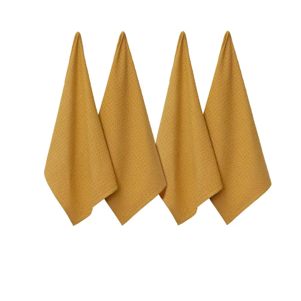 J Elliot Home Waffle Set of 4 Cotton Tea Towels 50 x 70 cm Mustard - Home & Garden > Kitchenware