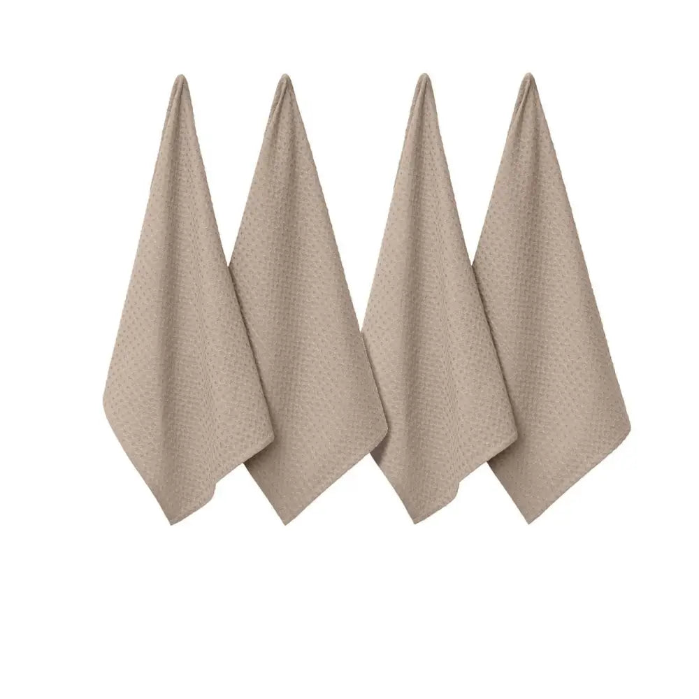 J Elliot Home Waffle Set of 4 Cotton Tea Towels 50 x 70 cm Sandstone - Home & Garden > Kitchenware