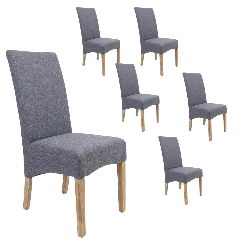 Jackson Dining Chair Set of 6 Fabric Seat Solid Pine Wood Furniture - Grey - Furniture > Dining