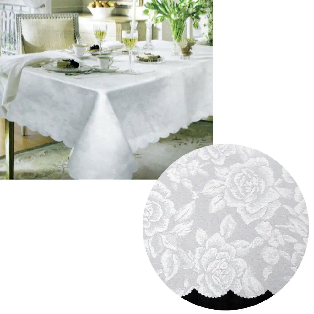 Jacquard Damask Design with Scalloped Edging Table Cloth White 140 x 180 cm - Home & Garden > Pool & Accessories > Pool