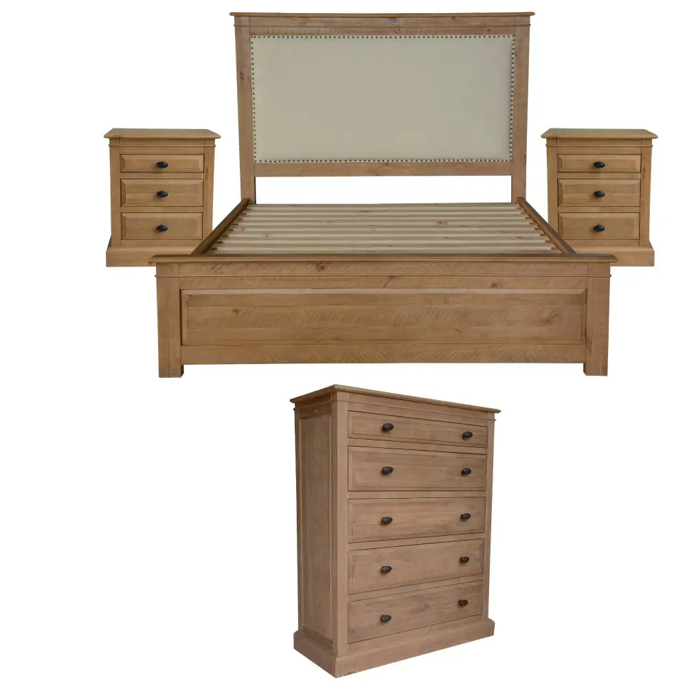 Jade 4pc King Bed Bedside Tallboy Bedroom Suite Furniture Package - Natural - Furniture > Bedroom > Bedside Tables