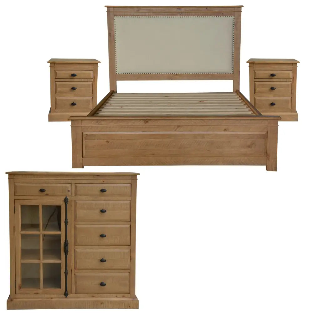 Jade 4pc King Bed Suite Bedside Tallboy Bedroom Furniture Package - Natural - Furniture > Bedroom > Bedside Tables