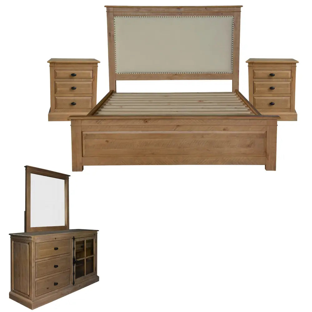 Jade 5pc King Bed Suite Bedside Dresser Bedroom Furniture Package - Natural - Furniture > Bedroom > Bedside Tables
