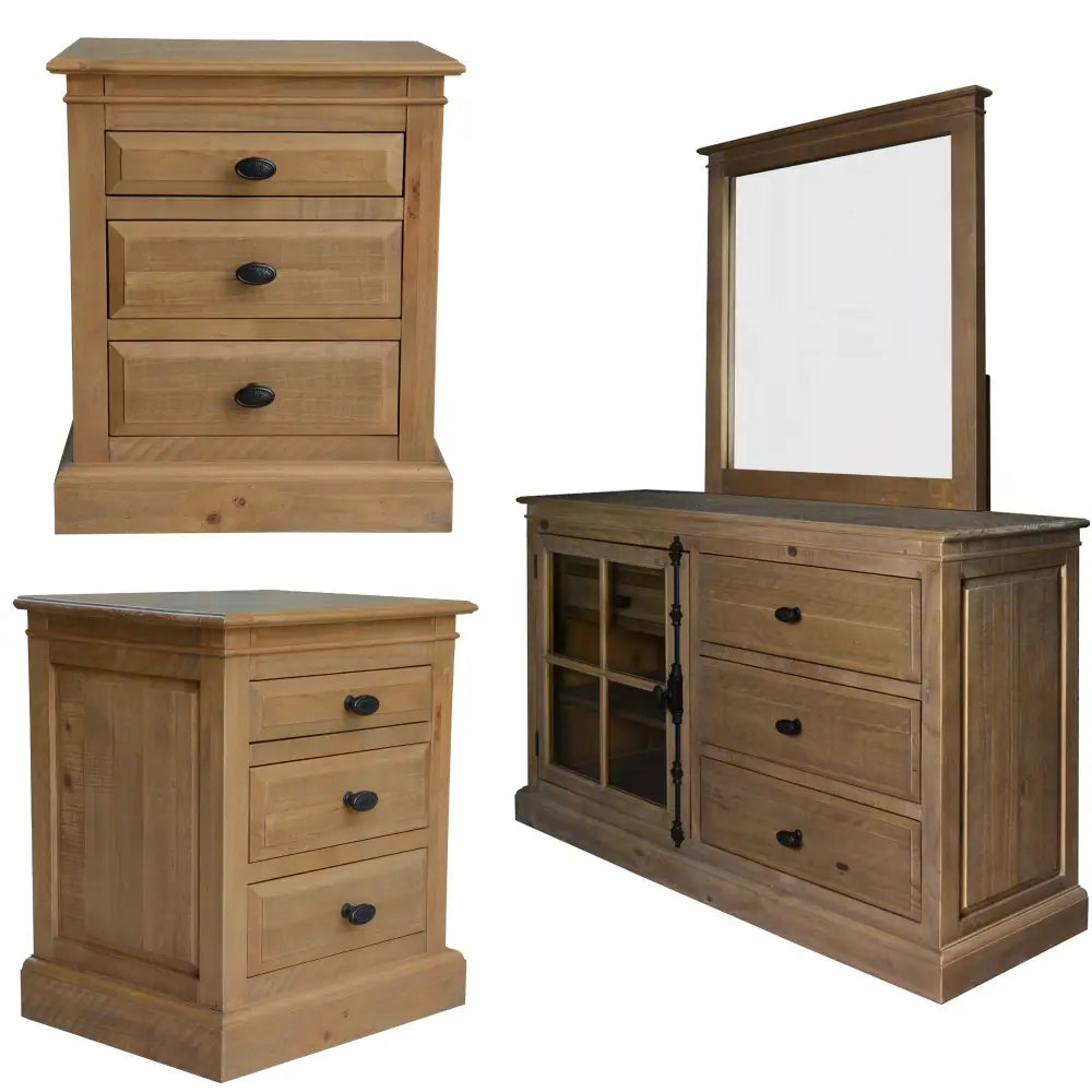 Jade Set of 2 Bedside Dresser Mirror Bedroom Furniture Package Set - Natural - Furniture > Bedroom