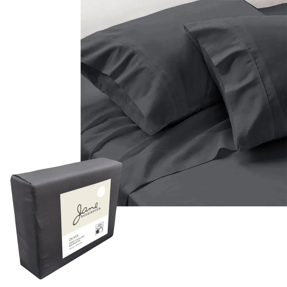 Jane Barrington 1200TC Olivia Cotton Rich Sheet Set 40cm Wall Charcoal King - Home & Garden > Bedding > Bed Sheets