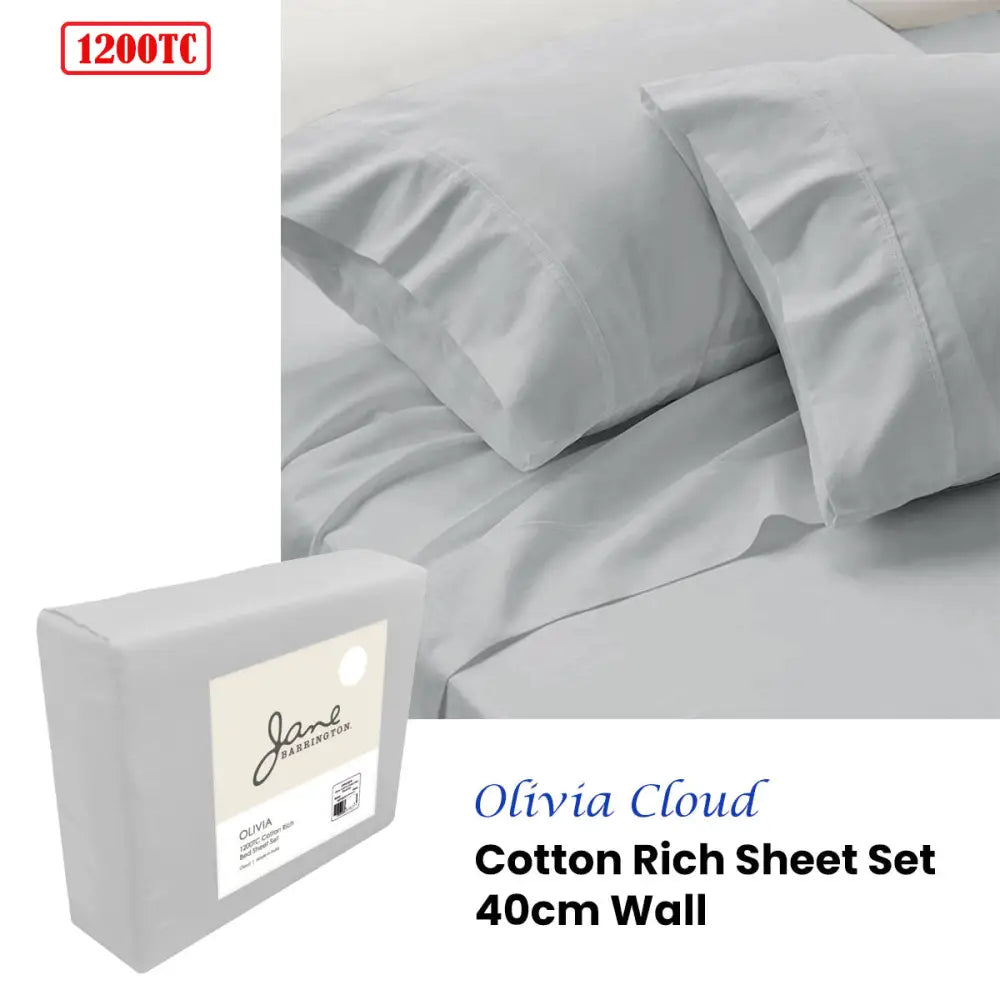 Jane Barrington 1200TC Olivia Cotton Rich Sheet Set 40cm Wall Cloud Queen - Home & Garden > Bedding > Bed Sheets