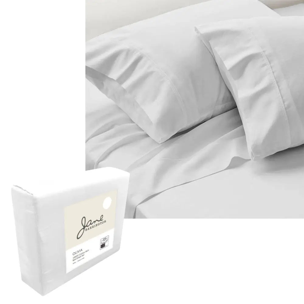 Jane Barrington 1200TC Olivia Cotton Rich Sheet Set 40cm Wall White Queen - Home & Garden > Bedding > Bed Sheets