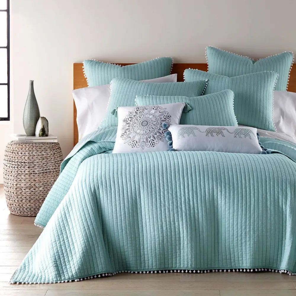 Jenny Mclean Clavo Pompom Blue 3 Piece 100% Cotton Coverlet Set King - Home & Garden > Bedding > Duvet Covers