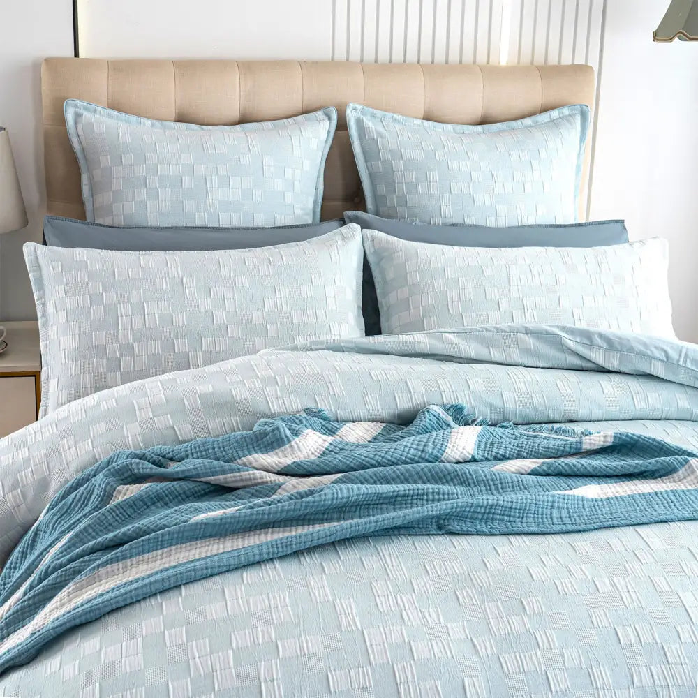 Jervis Checks Jacquard French Blue European Pillowcase by Renee Taylor - Home & Garden > Bedding > Pillowcases