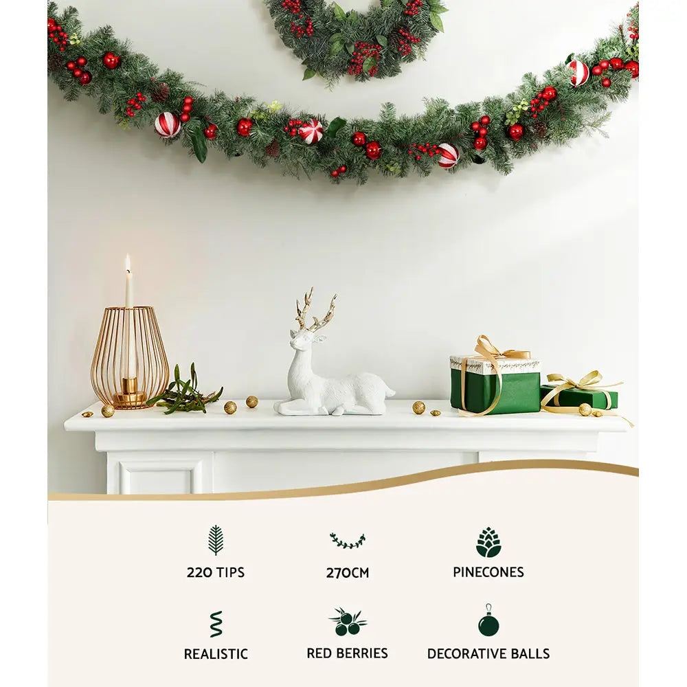 Jingle Jollys 2.7m Christmas Garland with Decorations Xmas Wedding Party - Occasions > Christmas > Christmas Wreaths &