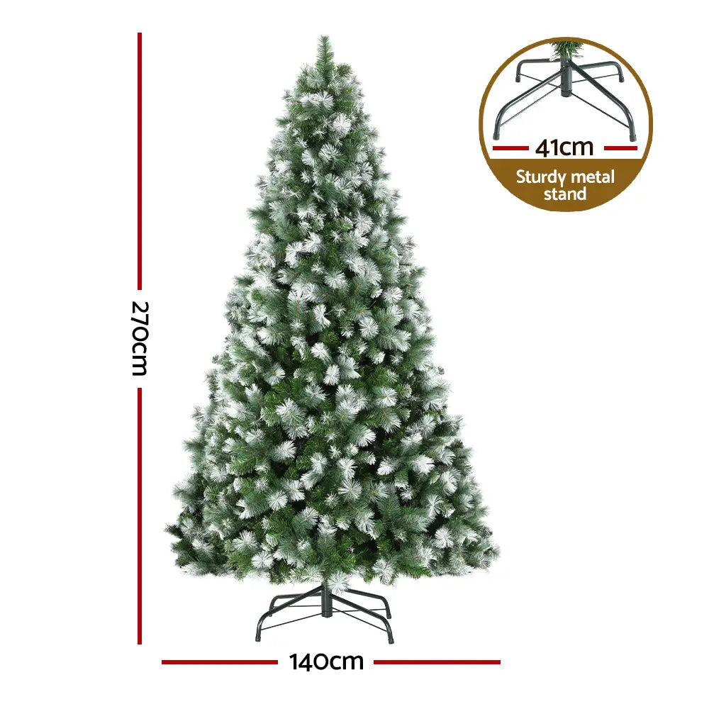 Jingle Jollys 2.7M Christmas Tree with Pine Needle Snowy Xmas Tree 1765 Tips - Occasions > Christmas > Christmas Trees